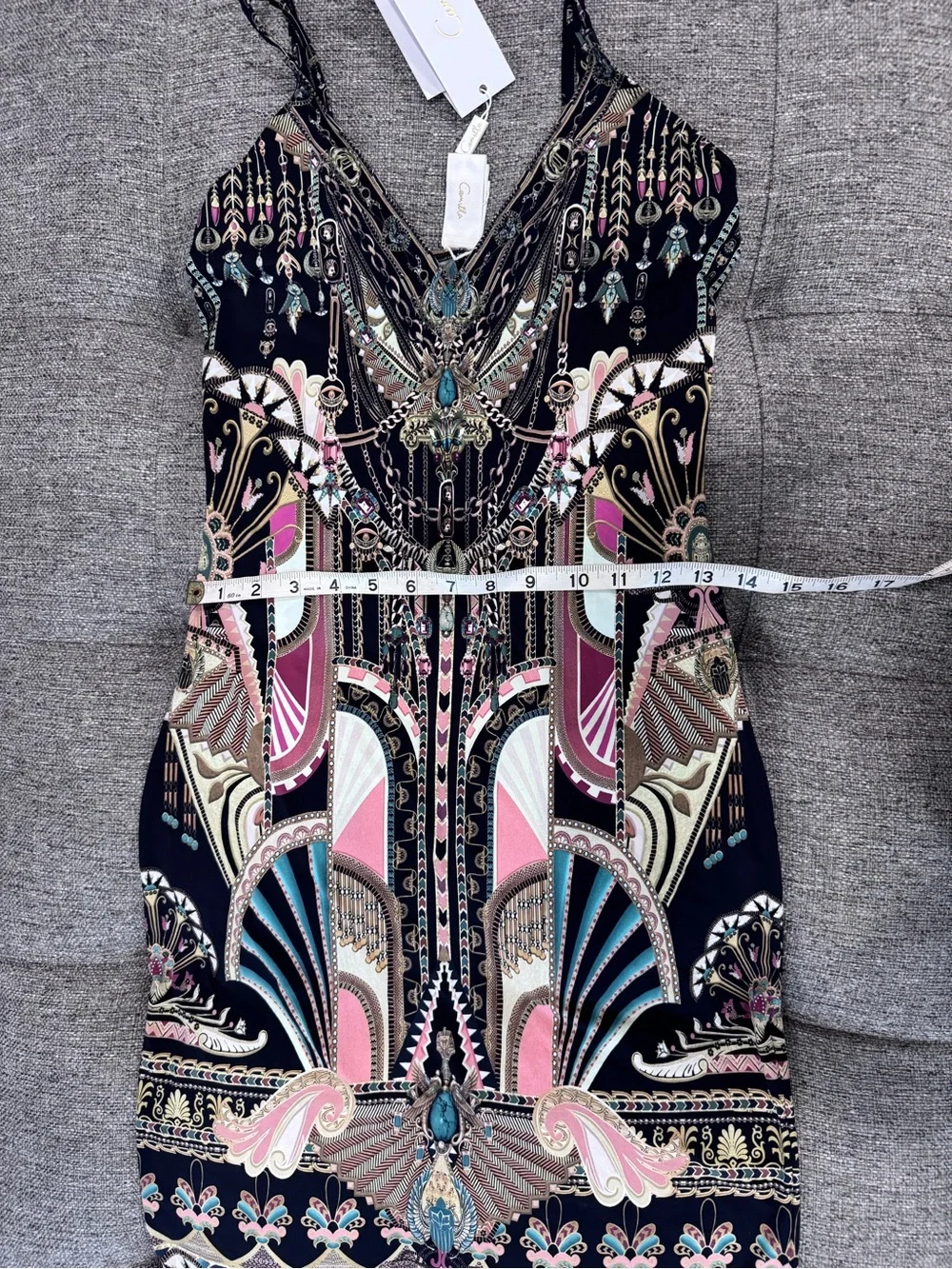 Camilla They Called Her Nefertari V Neck Black Multicolor Mini Dress size XS - Picture 6 of 9
